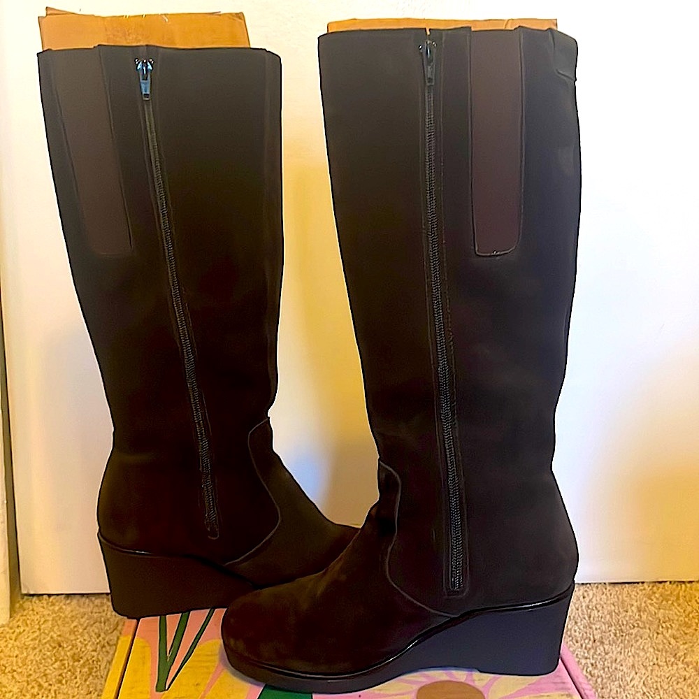 Dark Brown Suede Knee High Boot